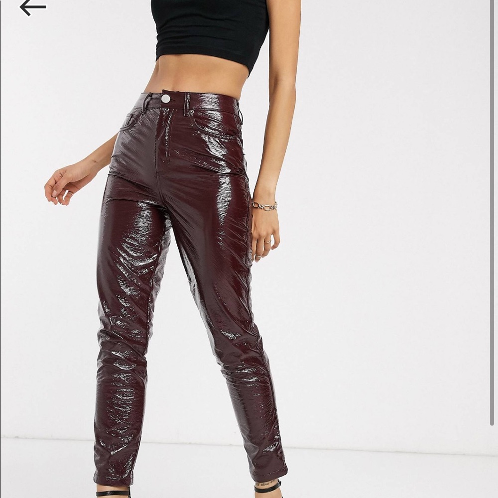 NEW ASOS design Ritson original mom jeans in burgundy crinkle vinyl
